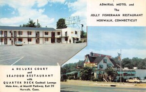 Norwalk Connecticut Admiral Motel & Jolly Fisherman Restaurant vintage pc DD7031