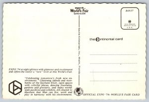 1974  World's Fair   Spokane  Washington  Nighttime Glitter  Postcard