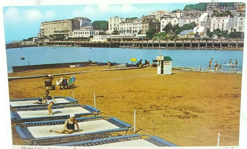 Vintage Postcard Young Girls on Trampolines at Marine Lake Weston Super Mare