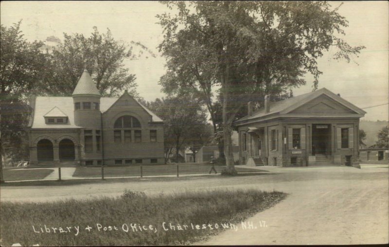 Charlestown NH Library & Post Office c1915 Real Photo Postcard G19