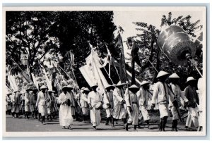 c1920's Parade Musical Instruments Flags Java Indonesia RPPC Photo Postcard 