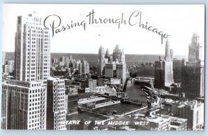 Chicago IL Postcard RPPC Photo Passing Through Chicago Heart Of The Middle West