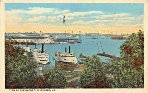 BALTIMORE MD~VIEW OF HARBOR-STEAMER SHIPS~1918 POSTCARD