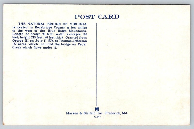 Natural Bridge   Virginia  Postcard