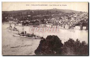 Old Postcard Villefranche City and the Bay Ferries