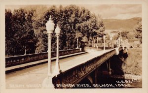 J76/ Salmon Idaho RPPC Postcard c1930-50s Bridge over Salmon River 376