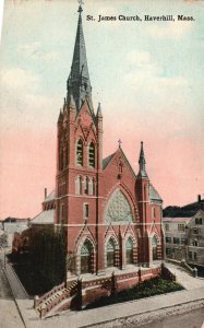 Vintage Postcard 1921 St. James Church Parish Building Haverhill Massachusetts