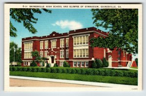 High School Building And Gymnasium Gainesville Georgia Postcard Unposted Linen