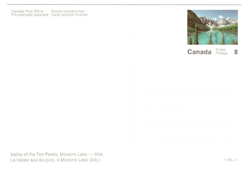 Ten Peaks Valley, Moraine Lake, Alberta, Canada Post Prepaid Postal Stationery