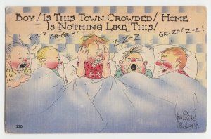 P2638 1943 postcard comic humor boy is this town crowded home nothing like this