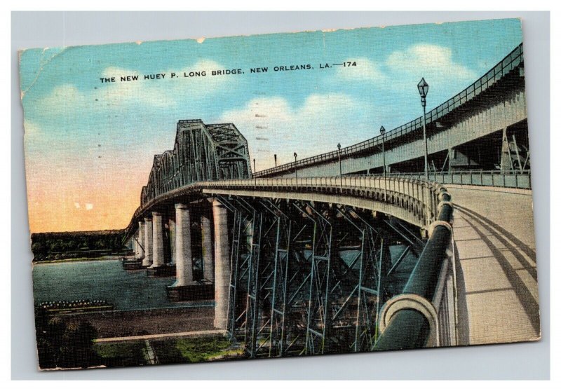 Vintage 1930's Postcard New Huey P. Long Bridge New Orleans Louisiana