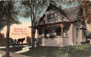 G4/ Emporia Kansas Postcard 1915 Walt Mason Residence Horse Buggy