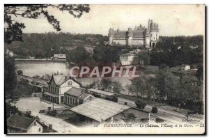 Old Postcard Pierrefonds Chateau L & # 39Etang and train station
