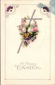 Silver Cross Flowers Easter Postcard Winsch Back Westby Montana Sunday School