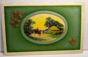 St Patrick's Day Postcard John Winsch Horse Cart People Village Germany Embossed