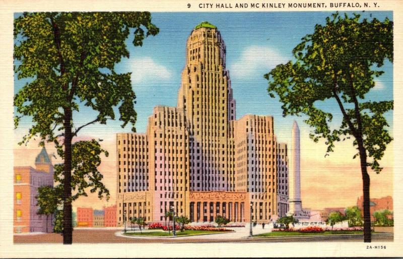 New York Buffalo City Hall and McKinley Monument Curteich