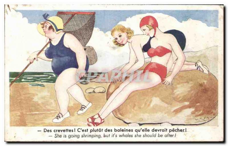 Old Postcard Fantasy Humor Shrimp & C # rather 39est whales that & # 39elle e...