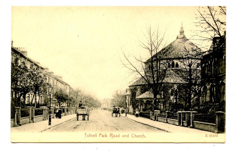 UK - England, London. Tufnell Park Road & Church