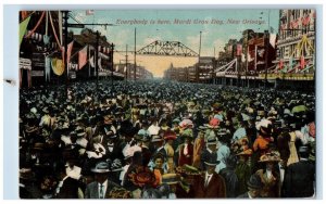 c1910's Everybody Is Here Mardi Gras Day Crowded New Orleans LA Antique Postcard 