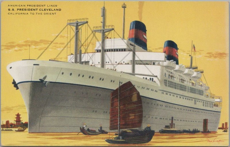 Postcard Ship SS President Cleveland California to Orient