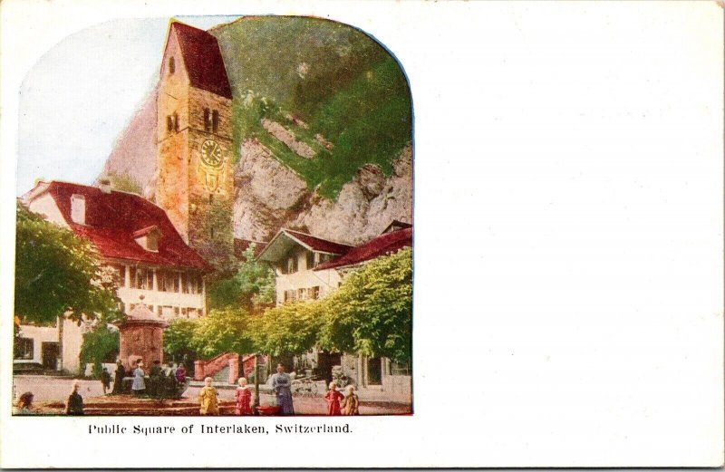 Public Square Interlaken Switzerland WB Postcard Vintage VTG UNP Unposted Unused 