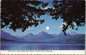 Moon Over Lake McDonald Glacier National Park Montana MT Unused Postcard D49
