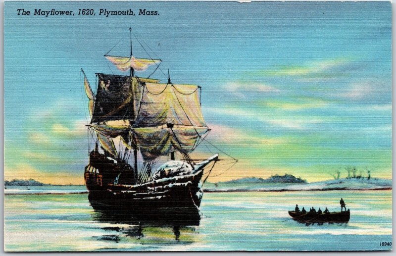 The Mayflower 1620 Plymouth Massachusetts MA Sail Boat Postcard