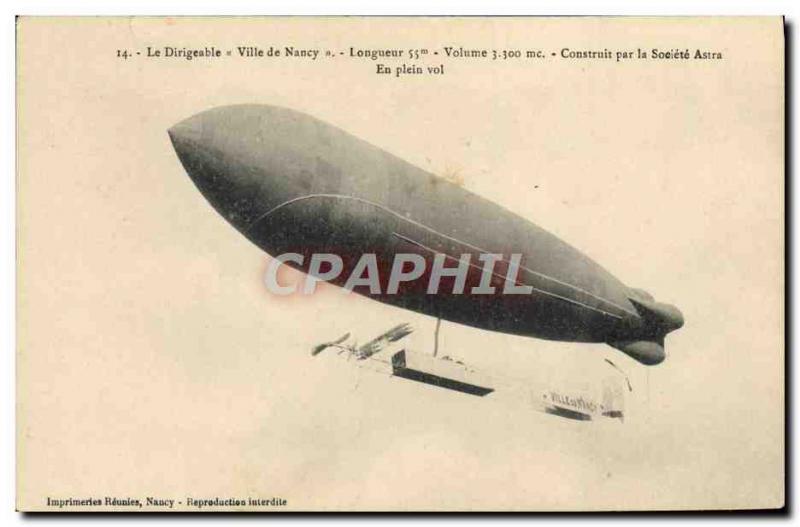 Postcard Old Airship Zeppelin airship City of Nancy Company Astra In full flight