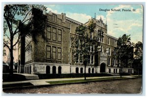 1915 Douglas School Exterior Roadside Peoria Illinois IL Posted Trees Postcard