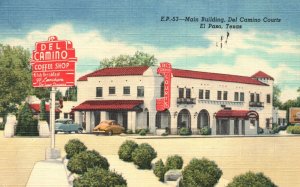 Vintage Postcard 1956 Main Building Del Camino Courts Coffee Shop El Paso Texas