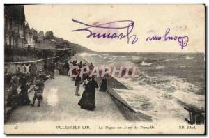 Old Postcard Villers Sur Mer La Digue a storm Day