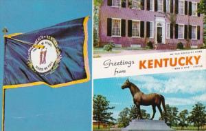 Kentucky Greetings From Showing State Flag Man O' War Statue & My Ol...