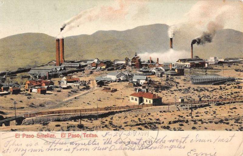 El Paso Texas Smelter Industrial Scene Antique Postcard K64236