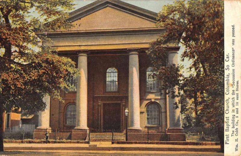 Columbia South Carolina First Baptist Church Street View Antique Postcard K55815 
