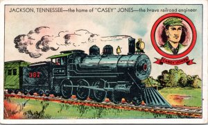 Postcard TN Jackson - Home of Casey Jones Brave Railroad Engineer