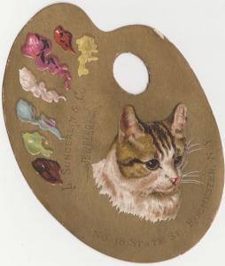 Victorian Die Cut Palette Style Trade Card Cat Sunderlin Jeweler Rochester NY