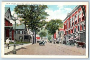 Springfield Vermont VT Postcard Main Street Looking North Scene c1920's Antique