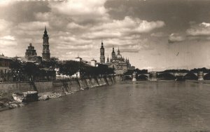 Spain Zaragoza River Ebro and Cathedrals Vintage RPPC B92