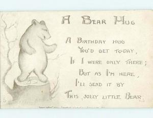 Pre-Linen BEAR ON TREE STUMP WANTS A BEAR HUG HJ4903