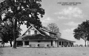 Marysville Ohio birds eye view Five Point Lodge Hotel antique pc Z12680