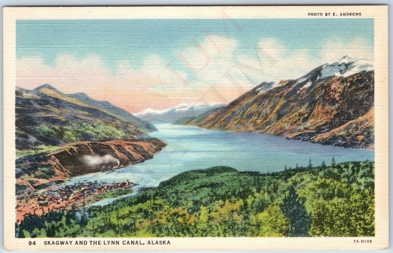 c1930s Skagway, AK Lynn Canal Linen Photo by E. Andrews CT Curt Teich Linen A204