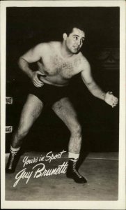 Shirtless Strongman or Wrestler Guy Brunetti c1940s Real Photo Postcard