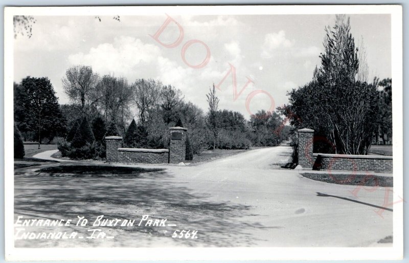 c1950s Indianola, IA RPPC Buxton Park Entrance Hamilton Real Photo Postcard A107