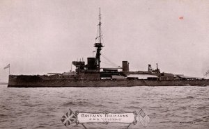 British Bulwarks HMS Colossus Real Photo WW1 Ship Postcard