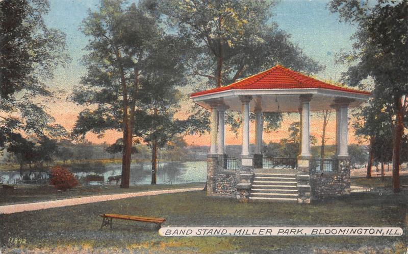 Band Stand, Miller Park, Bloomington, Illinois, Early Postcard, Unused