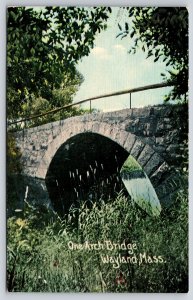 Wayland Massachusetts~Scenic View Of Stone One Arch Bridge~Vintage Postcard
