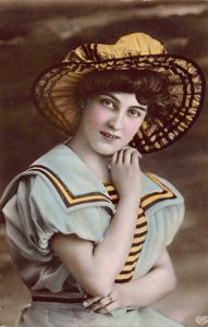 3 Hand Colored RP Postcards Woman in Bathing Sailor Dress Photo Studio~113026