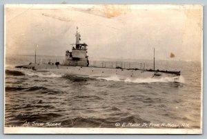 RPPC US Navy Submarine  at Slow Speed  Real Photo   Postcard