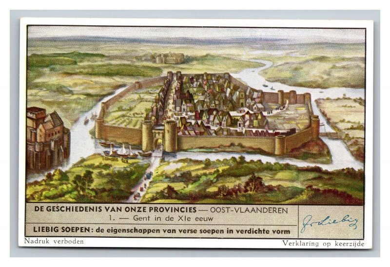 Vintage Liebig Trade Card Dutch 5 of History of our Provinces East Flanders Set