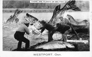 H72/ Westport Ontario Canada RPPC Postcard c1940s Exaggeration Fishing 100